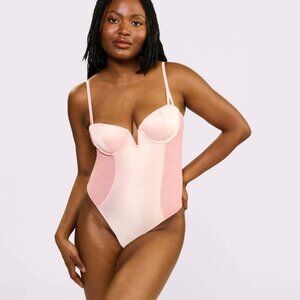 NEW Parade Glow Satin Sheer Sculpt Demi Bodysuit (Size Medium Pink Sands)